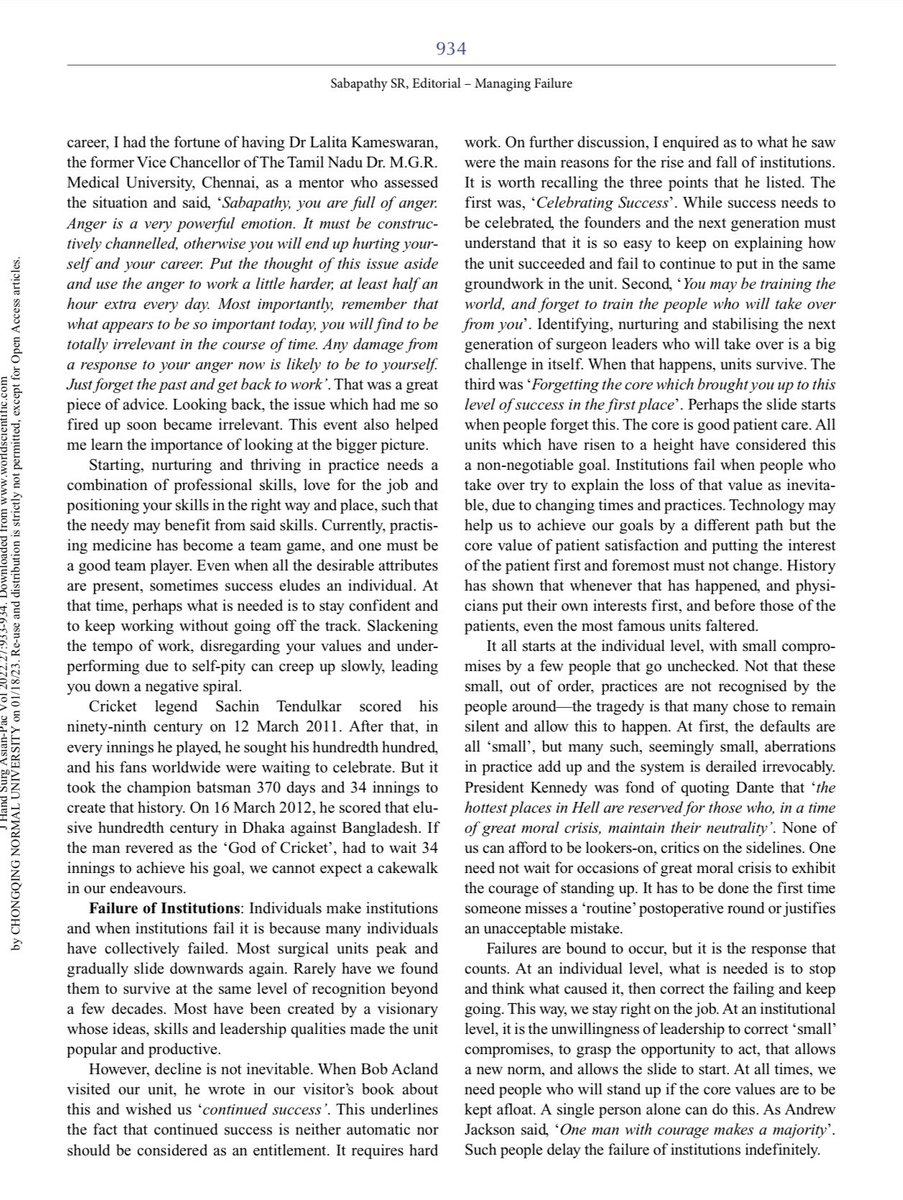 drbawa's tweet image. Attention Surgeons- Surgeons to be- Physicians- Med students - anyone on #MedTwitter 

Please go through this wonderful piece. 

I am gonna take a printout of this article and put in my drawer and keep referring to it again and again.