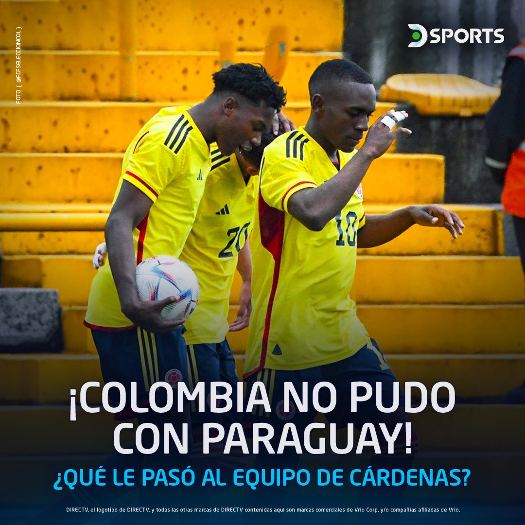 DSportsCO's tweet photo. ❌ ¿Por qué creen que la #SeleccionColombia Sub-20 NO pudo ganarle a Paraguay 🇵🇾?
🇨🇴 El equipo de Héctor Cárdenas empató 1-1 con la #AlbirrojaSub20 en el inicio del #Sub20EnDSPORTS.
🗣️ ¡Los leemos YA en #FutbolAsiDIRECTV por el 610/1610 y @DGO_Latam! https://t.co/pdBkkIWpJp