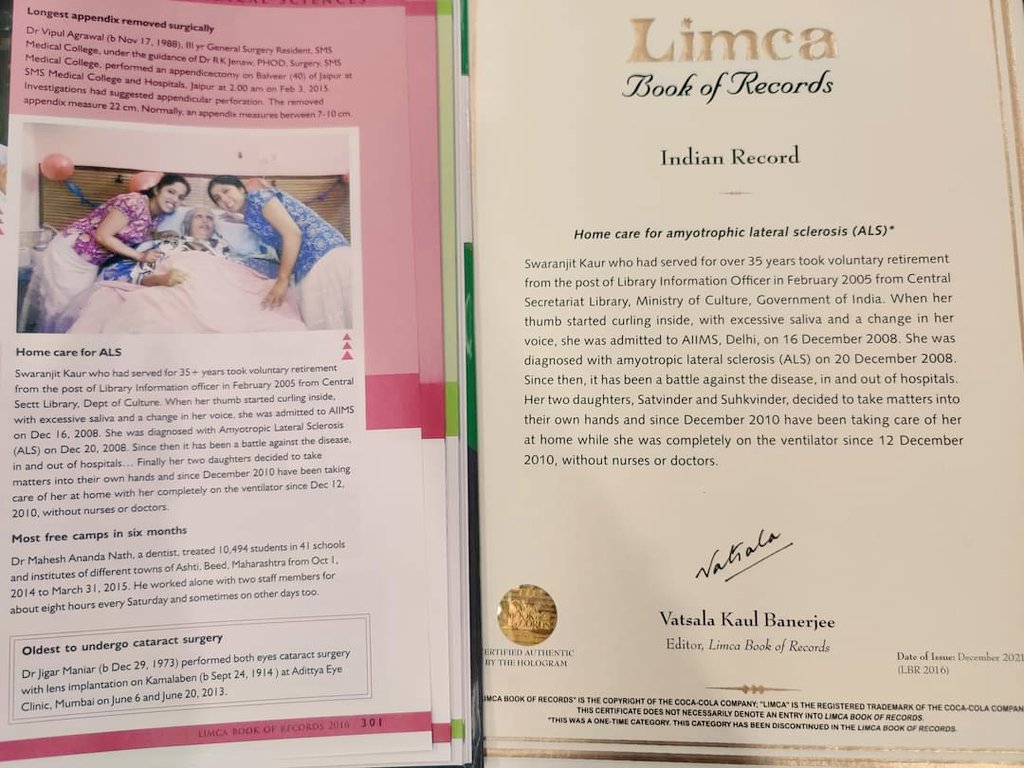 alscasindia's tweet photo. Reflections 2022 -
It has been a privilege to have received the Limca book of records certificate in March 2022 (deferred) for ‘home care for Amyotrophic lateral sclerosis (ALS)’ #als #MND #neurology #limcarecord #endAls #EverythingALS #raredisease #ALSCareAndSupport #iamals https://t.co/FyQcRMKKlg