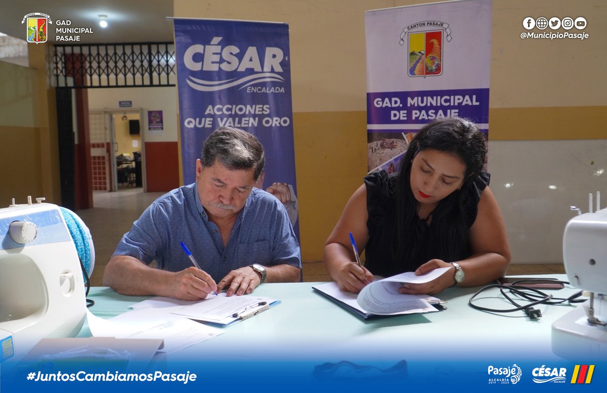 municipiopasaje's tweet photo. El taller práctico se realizará en un periodo de tres meses. Damas y caballeros de Buenavista se beneficiarán del curso de sastrería y modistería. 

Alcalde @cesarencaladae firmó convenio con GAD Buenavista, para realizar la capacitación.

#taller #Practico #Modisteria #Sasteria https://t.co/N3fn87e2jL