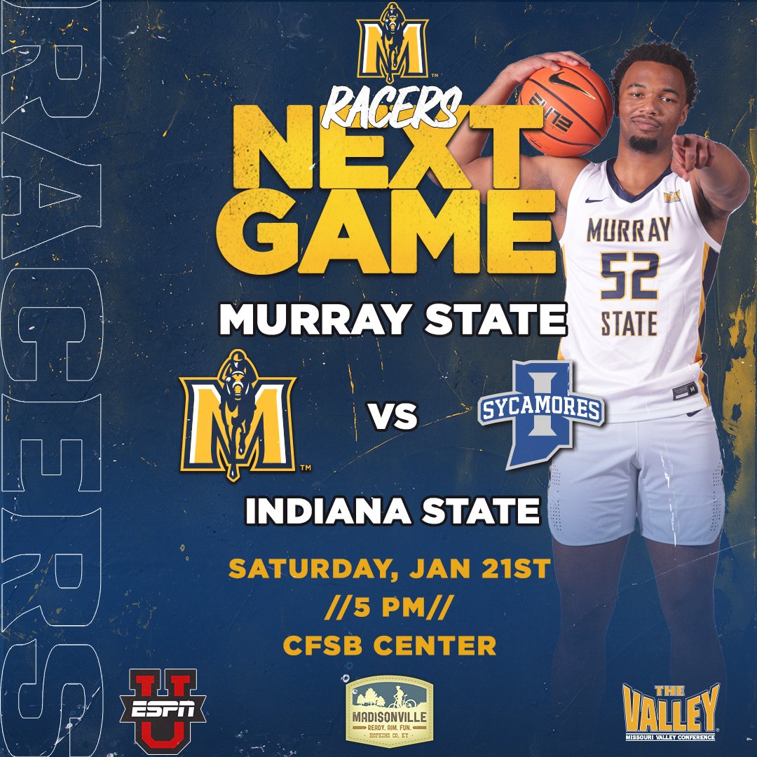 RacersHoops's tweet image. Welcome back Murray State students! We need you in The Bank Saturday. 5⃣p vs Indiana State. 

#GoRacers #TheRaceIsOn 🏀🏇👏