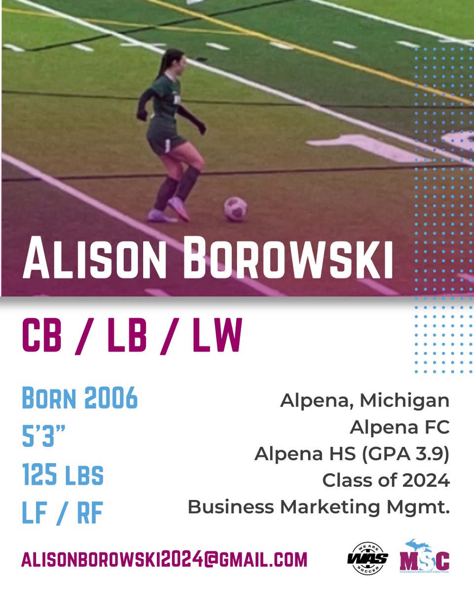 We Are Soccer Michigan (@wearesoccer_mi) on Twitter photo #MIWSocRecruit Player Profile
Alison Borowski
<a href="/alisonborowski/">Alison Borowski</a>
Class of 2024
Defender
Alpena FC
Alpena HS
Link to highlights:
youtu.be/Z2sEy5HIrfw
#ClassOf2024 #SoccerRecruiting #MIWSocRecruit Player Profile
Alison Borowski
<a href="/alisonborowski/">Alison Borowski</a>
Class of 2024
Defender
Alpena FC
Alpena HS
Link to highlights:
youtu.be/Z2sEy5HIrfw
#ClassOf2024 #SoccerRecruiting