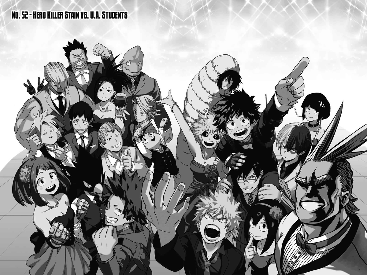 I had no idea the first anniversary page was also used to promote the popularity poll awwww.
The fact Hori is not using Bakugo or Todoroki yet feels alien to me...