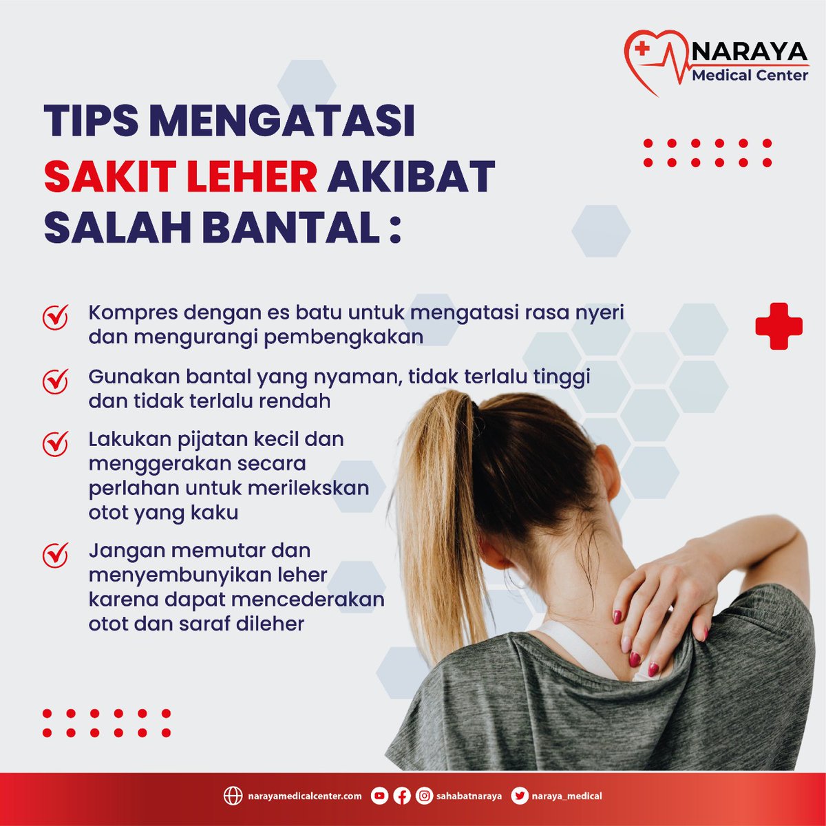 Untuk sahabat Naraya dimanapun, kami kasih Tips ketika sakit leher akibat salah bantal☺

#bantal
#pijatan
#leher
