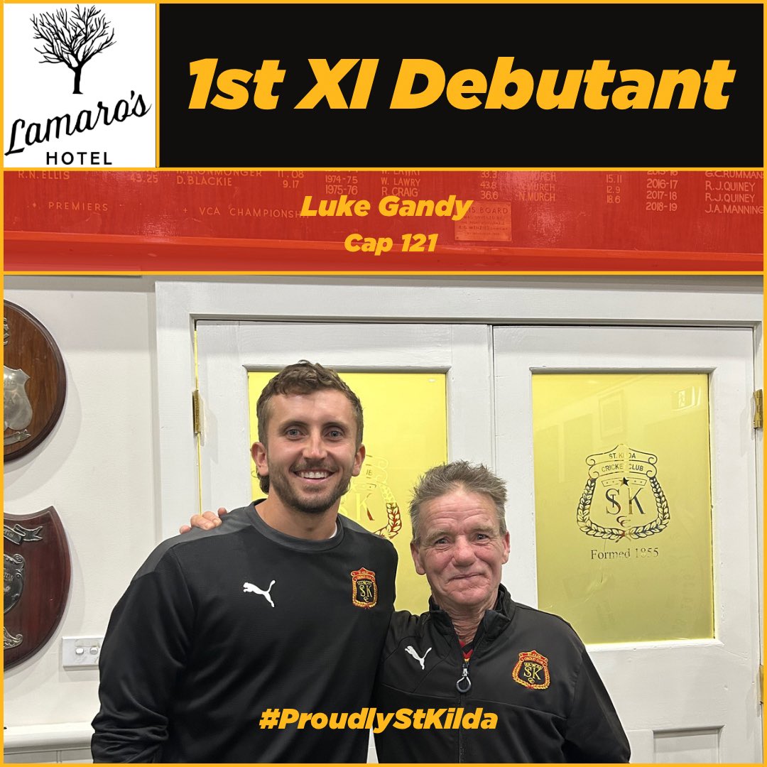 StKildaCricket's tweet photo. Congratulations to @LukeGandy6 who will make his 1st XI debut for the club this weekend. From everyone at the club good luck Gandalf! 
#121
#ProudlyStKilda https://t.co/5sabRe0apl