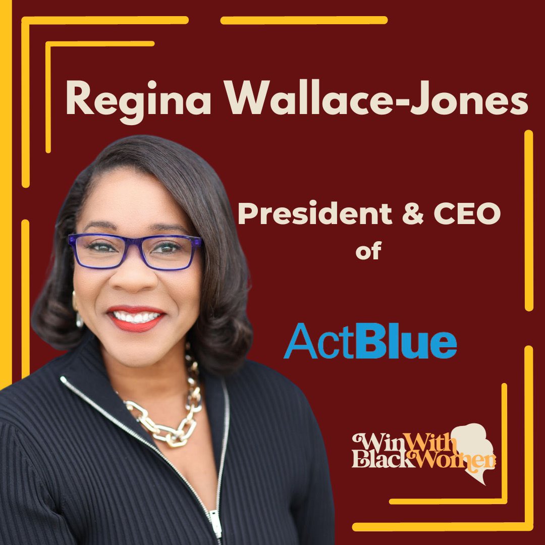 Congratulations to Regina Wallace-Jones an accomplished product and security leader who has made history as the first Black Woman President of @actblue!  

#WinWithBlackWomen