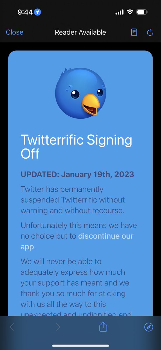 idhanta's tweet photo. So sad @Twitterrific 😢 https://t.co/xVuMkYdxbn