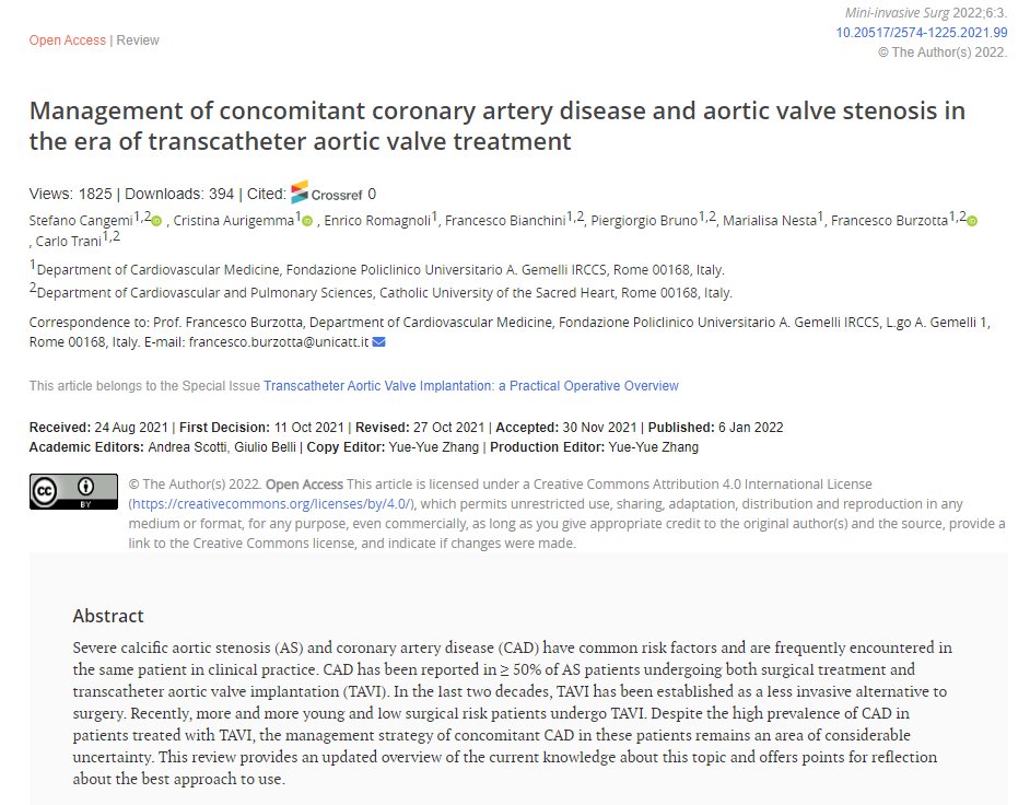 💥Hot article：Management of concomitant coronary artery disease and aortic valve stenosis in the era of transcatheter aortic valve treatment 🔔Link: misjournal.net/article/view/4… @DrWheatley @gbiondizoccai