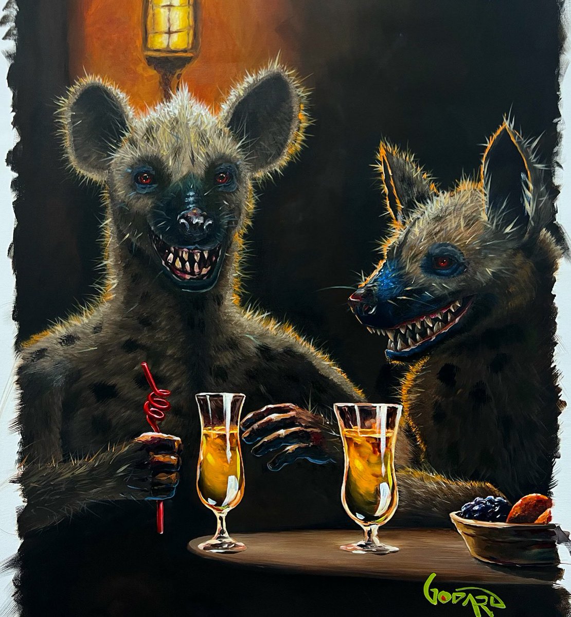 “2 Hyenas Walk in to a Bar…” 1 of 7 paintings from my Safari Series celebrating my visit to Africa