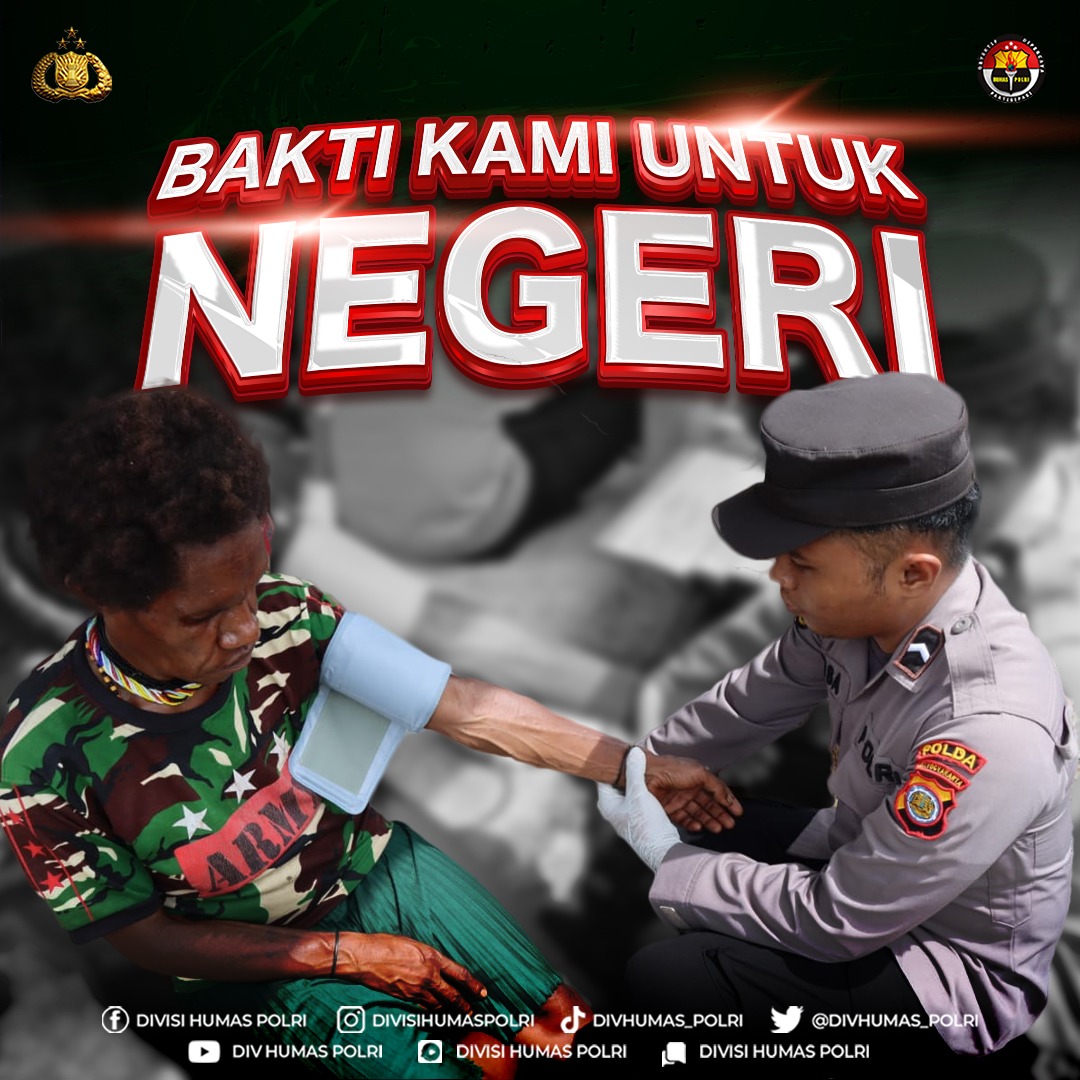 Bakti Kami Untuk Negeri, Bersama Tetap Peduli

Dalam rangka #BahagiaJumat dan meningkatkan kualitas kesehatan masyarakat Bumi Cenderawasih, personel Polri terus memberikan pelayanan kesehatan gratis kepada masyarakat di wilayah Jayapura, Papua.