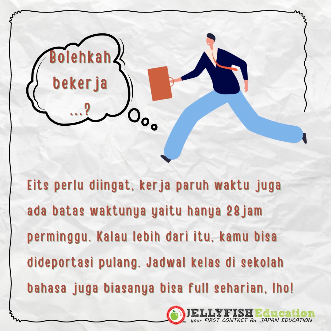 Jellyfish_INA's tweet photo. Nah ini dia nih salah satu pertanyaan yang paling banyak ditanya dan dikonsultasikan ke kita. Apakah saat bersekolah bahasa kita juga boleh sambil bekerja? 🤔

Yuk simak penjelasannya! 🤓 https://t.co/TyS4HjcENv