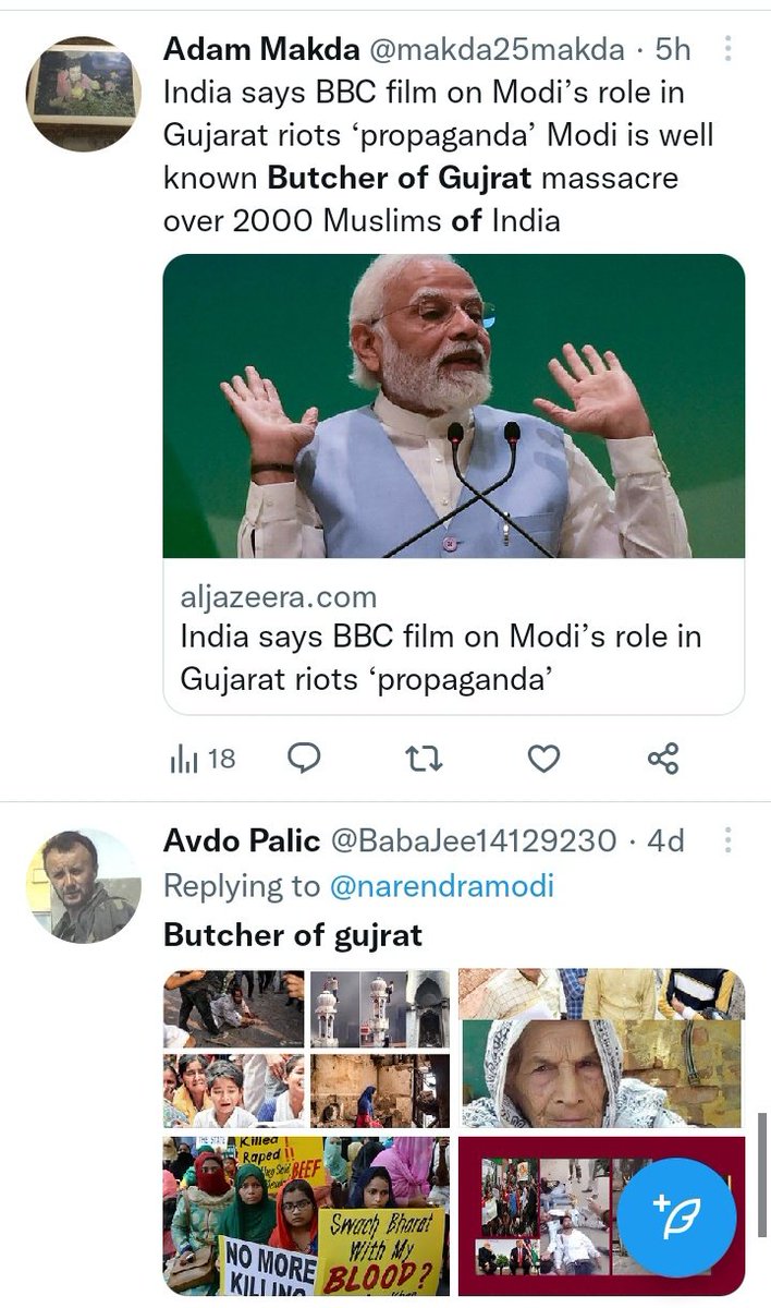 raqeebkhanppp's tweet image. تو اب دنیا اس موضوع پربات کررہی ہےجو ہمارےدوراندیش وزیرخارجہ بلاول بھٹوزرداری نےکچھ عرصہ قبل بین الاقوامی فورم پربات کرتے ہوئے کہی تھی اور ردعمل میں انہیں قتل کی دھمکیاں ملی۔
آج دنیامودی کےگجرات قتل عام پربحث کررہی ہے۔ 
#ButcherOfGujrat
#ModiDocumentaryRow 
#BBCDocumentaryRow