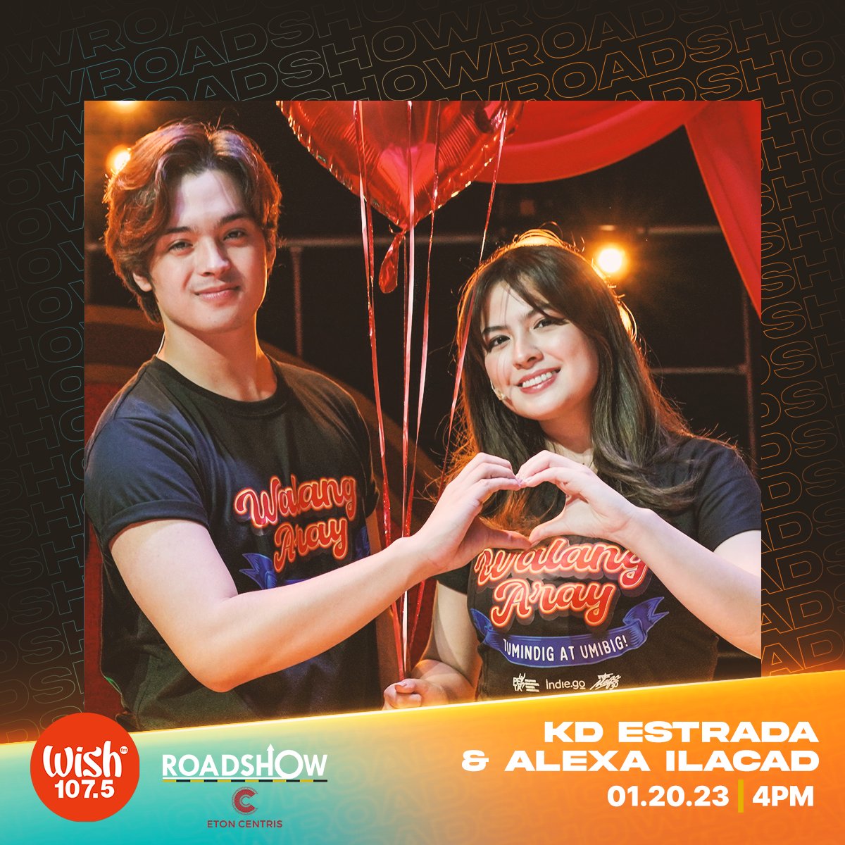 Catch our TENYONG &amp; JULIA <a href="/kdestrada_/">kyle daiñel estrada</a> <a href="/alexailacad/">Alexa Ilacad ☾</a>
as they board the Wish 107.5 bus, to sing two special songs from our musical #PETAWalangAray!

The Wish 107.5 Bus will be stationed at the Eton Centris. Program starts at 4 p.m.

Join us later! wish1075.com <a href="/wish1075/">Wish FM 107.5</a>