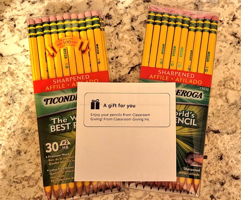Thank you for the pencils #ClassroomGiving My students will be very grateful.  These were a pleasant surprise. WE also appreciate you all sharing our list on your website!