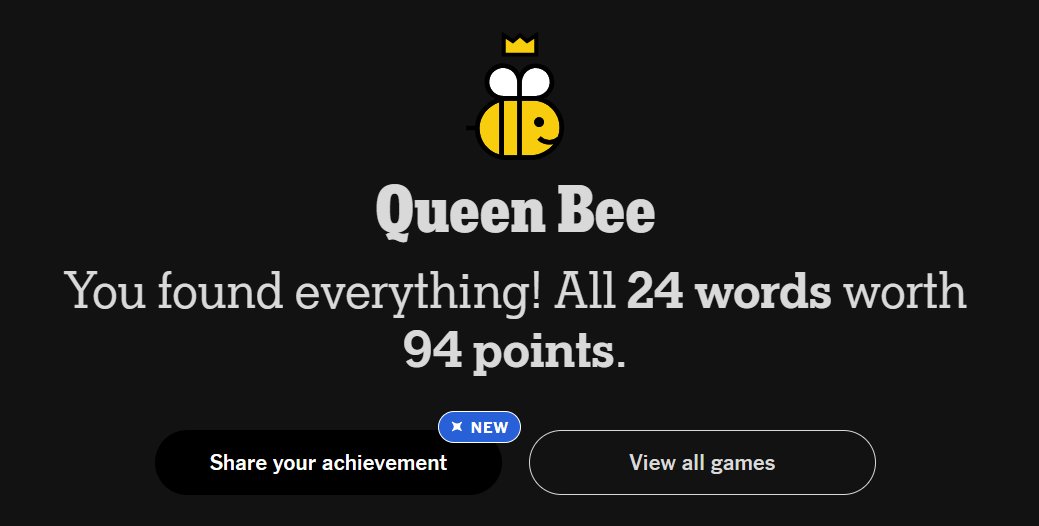 Ragarath98's tweet photo. Day 366-369: Thank god is Thursday?) Happy for getting a step closer to the weekend with a Queen Bee
#spellingbee #Nytspellingbee  #nytsb #hivemind https://t.co/blzWmWYejq
