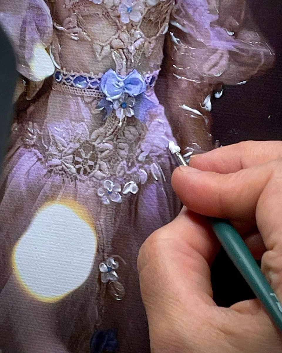 Enchanted_Doll's tweet photo. Texturing a canvas print with layers of transparent gel, to make it look like an expressionist oil painting. I adore this semi-realism effect, and the hand-crafted process behind its creation. This limited edition canvas print is available on my site store, along with some others https://t.co/SoPGgO5wOb