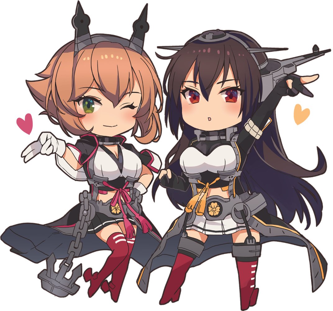 mutsu (kancolle) ,nagato (kancolle) 2girls multiple girls long hair gloves skirt short hair black hair  illustration images