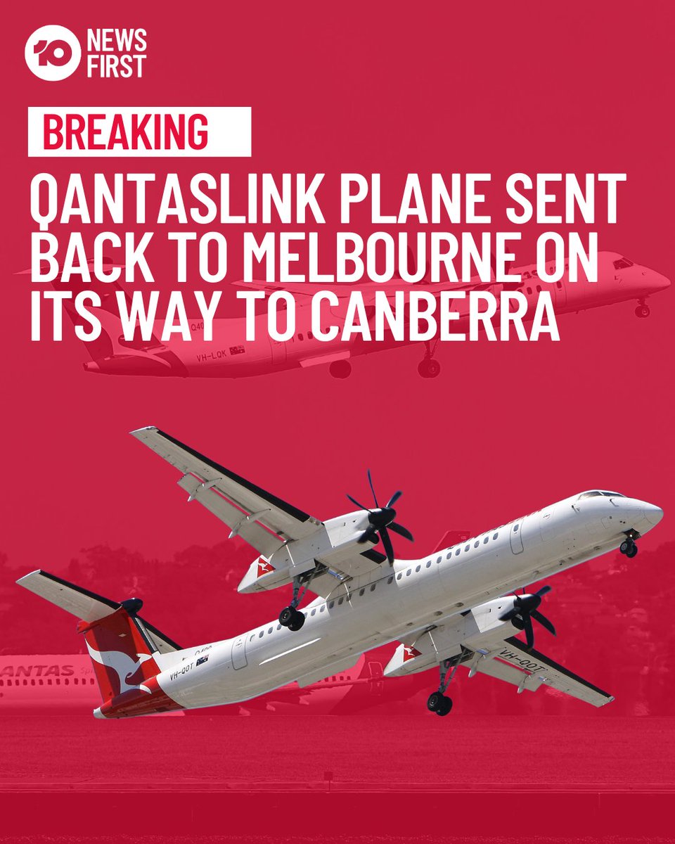 10NewsMelb's tweet photo. #Breaking: A QantasLink flight to Canberra returned to Melbourne Airport as a precaution due to an issue with the plane's flaps. 

The 87 passengers on board were accommodated to a new aircraft. This is the fourth Qantas plane in three days to have reported an issue while flying. https://t.co/KEIDurEl2L