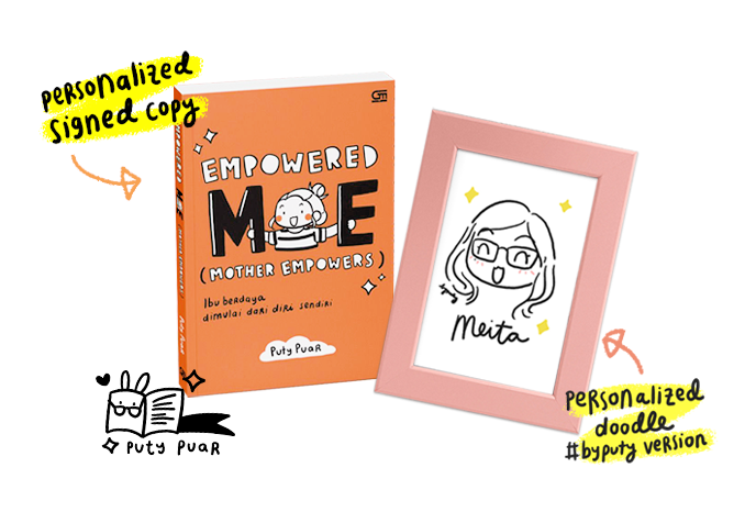 puty's tweet photo. Weekend ini aku mau open PO #EmpoweredME paket spesial. Ada buku EME edisi bertanda tangan dengan nama + pesan sesuai request + ilustrasi muka #byputyversion (sudah termasuk frame). Harga <Rp100.000 โจ๐
Ada yang minat nge-tag duluan? Jumlah terbatas soalnya aku gambar satu2 ๐ https://t.co/pUHoJTxOx3