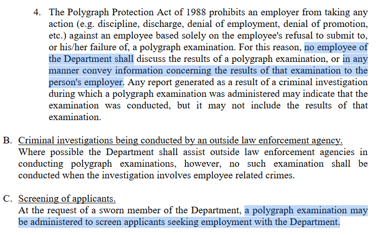 The Buffalo Police Department's "Video/Social Media Specialist" job posting buffalony.gov/DocumentCenter… says applicants may be subject to a polygraph exam, which is illegal here in New York State. Buffalo Police Department policy both permits and forbids it.