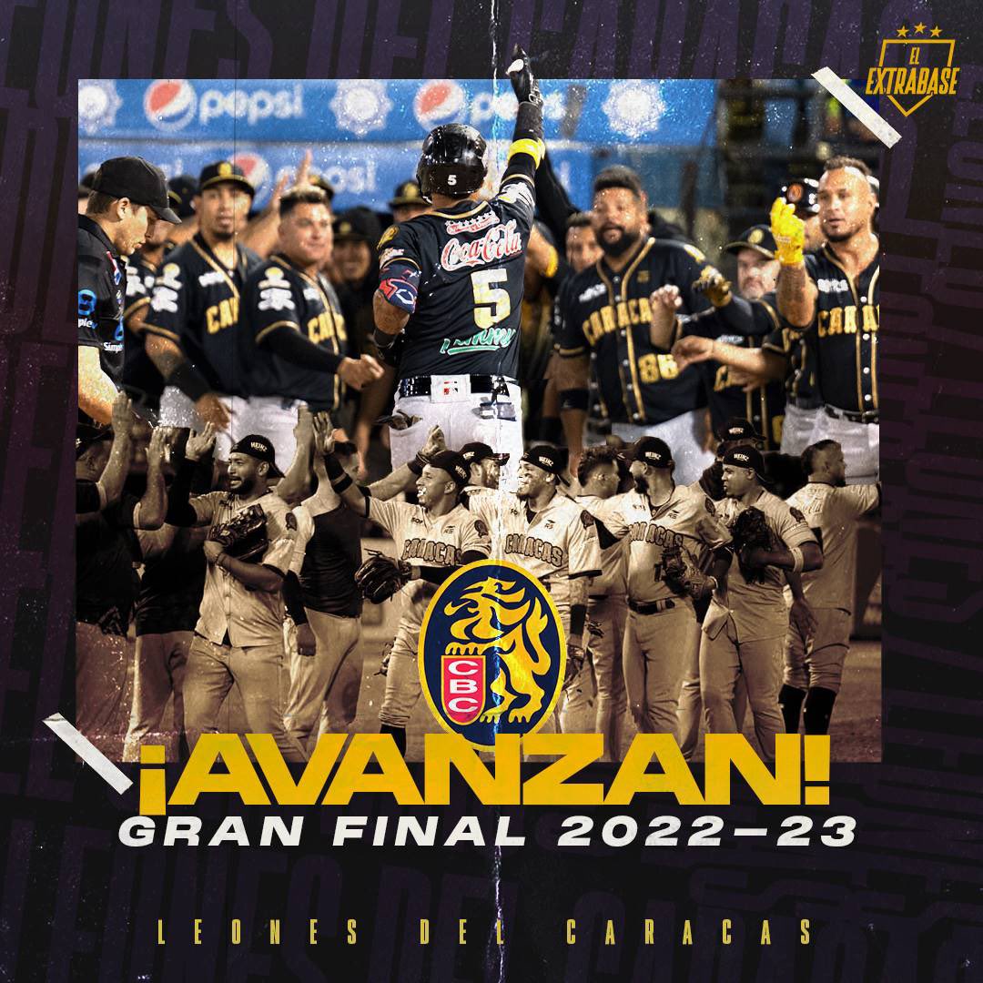 ElExtrabase's tweet photo. ¡LOS LEONES DEL CARACAS ESTÁN EN LA GRAN FINAL DE LA TEMPORADA 2022-2023 DE LA @LVBP_Oficial! ¡RUGE LEÓN! 

#LVBP | #ElExtrabase⚾️🇻🇪🦁 https://t.co/dHwDRe8tas