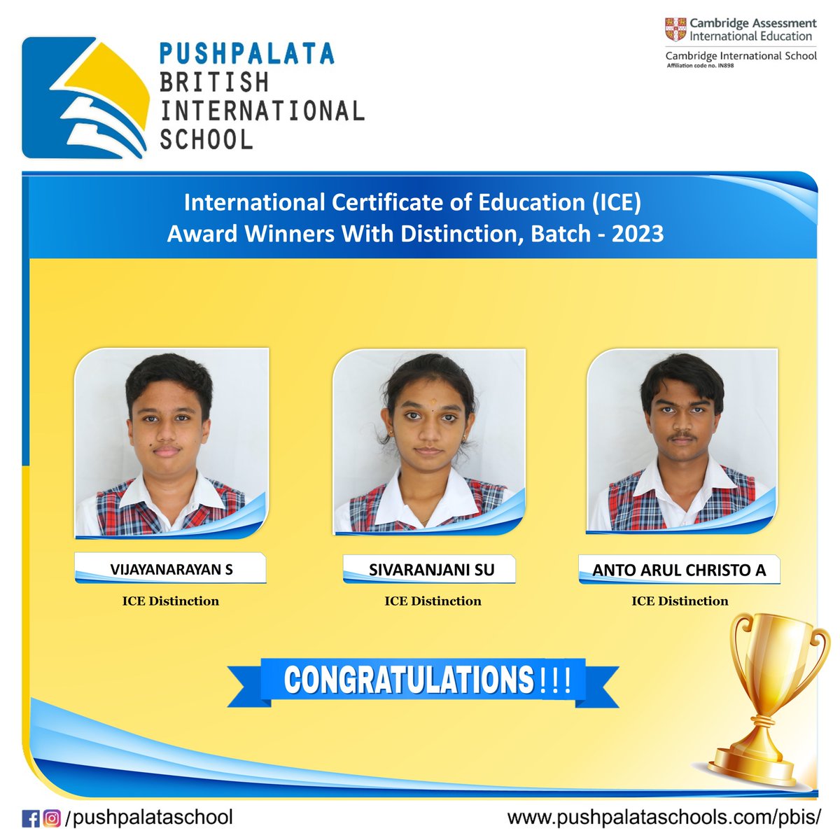 'Positive thinking and Action results in success'. PBIS congratulates the students who have attained ICE Distinction in the Cambridge IGCSE (Grade 10) November 2022 Examination.#PBIS #CambridgeResults #IGCSEResults #ICEResults #CambridgeSchools #PushpalataSchools