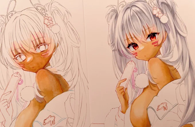 泣きながら描き直した…褐色難しすぎる……E00で下塗りしたのが敗因でした 