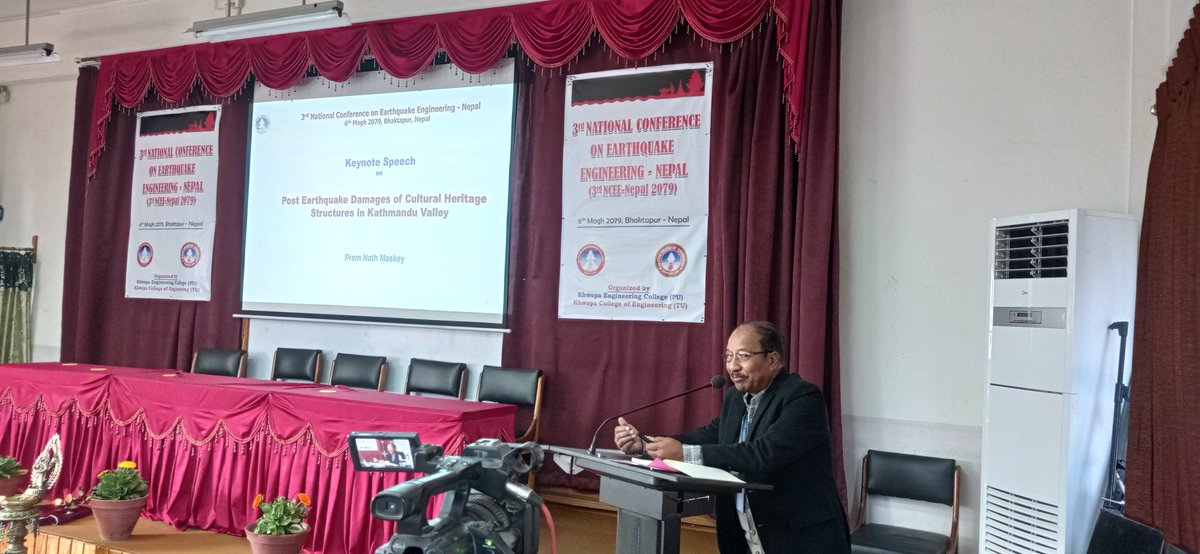 xsubeg's tweet photo. Prof PN Maskey giving his keynote lecture @ National Conference on Earthquake Engineering #earthquake #seismo #khwopa https://t.co/38NXxavoPM