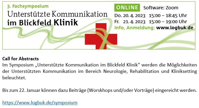 logbuk's tweet photo. Call for Abstracts https://t.co/ZpDS2xrQya 
#UnterstützeKommunikation #Klinik #Rehabilitation #Neurologie #Logopädie #Ergotherapie #Physiotherapie #Ärzte #Neuopsychologie #Patholinguistik #klinischeLinguistik #GesundheitsundKrankenpflege  #Weaning #Intensivstation #Rettungsdienst https://t.co/IUxVqiy9fX
