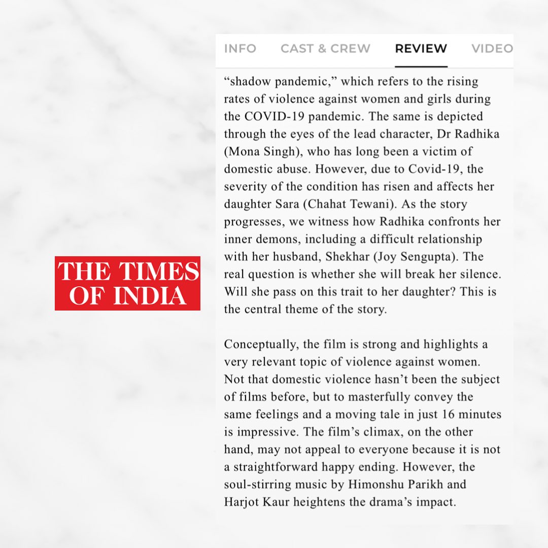 M5_EntProd's tweet photo. Here’s the full article of @timesofindia by Archika Khurana that came the other day.

#timesofindia #article #ekchup #domesticviolence #womenempowerment #shortfilm #m5entertainmentproductions https://t.co/Ze1lqSPgJV