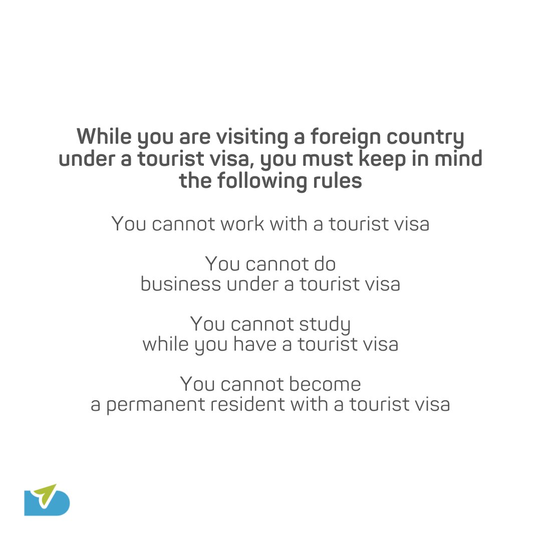 visaguideworld's tweet photo. Are you traveling on a tourist visa?
Here are some things you cannot do!
#touristvisa #tourist #visaguide #visaguidelines https://t.co/9fUMDJXUub