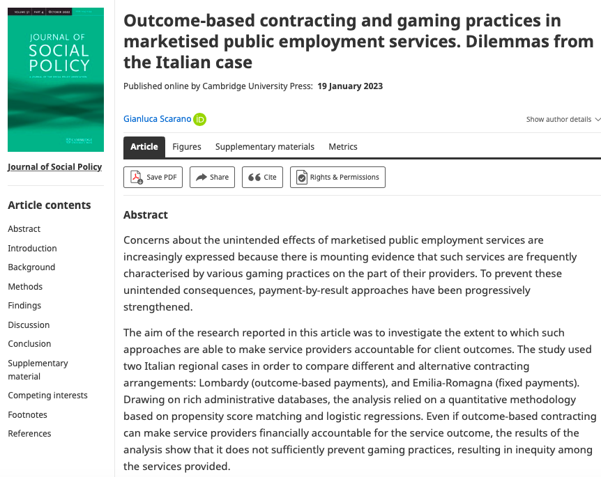 JSP_Journal's tweet photo. New on #FirstView by Gianluca Scarano:
Outcome-based contracting and gaming practices in marketised public employment services. Dilemmas from the Italian case
https://t.co/cXw6DLKr9A https://t.co/hcM6X8yVF8