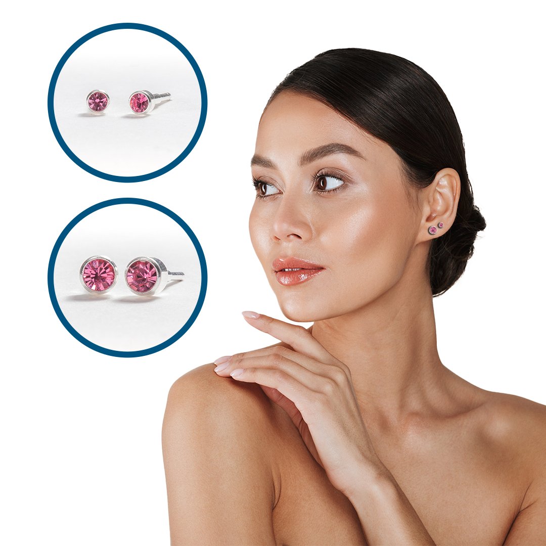 CaressLtd's tweet image. Pairing our bezel studs with a matching mini bezel gives the effect of an effortless, elongated ear stack ✨

#earstack #pink #pinkjewellery #earringstacking #caressedmyears #earpiercingsystem #earpiercing #earrings