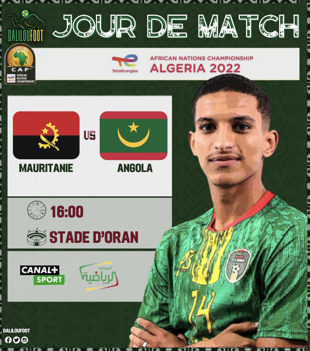DALILOUFOOT's tweet photo. ⚡️ JOUR DE MATCH 

Les Mourabitounes entament cet après-midi leurs premier match de poule du CHAN face à l’Angola 🇦🇴 au stade Olympique d’Oran. https://t.co/Ulp5ueGW9v