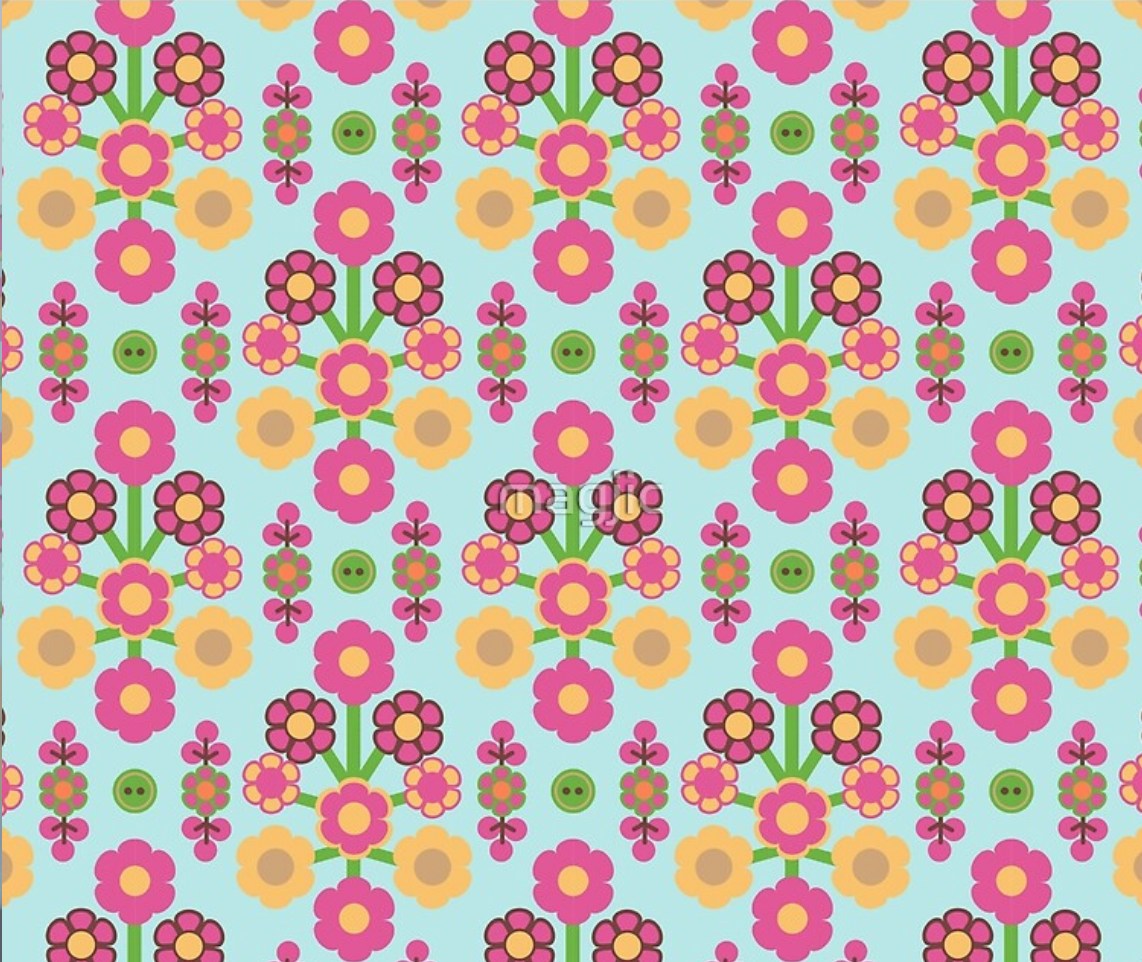 Button Meadow (Ikea Style). Trying all tastes!
 #art #original #digitalart #retro #MaGJiC1 #vintage #1960s #1970s #Wallpaper #fabricPrint 
#Flowers #buttons #IKEAstyle #Ikea #featurewall #pink #fuchsia #orange #teal #daisy