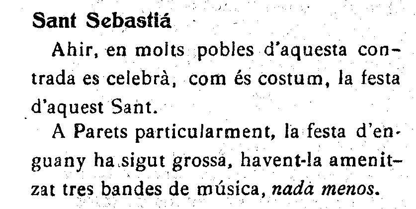 el_farlandu's tweet photo. Se celebrà fins a mitjans del s. XX. Les empreses de #Parets van començar a no donar festiu als treballadors els dies de St. Antoni (17 de gener) i St. Sebastià. Finalment, la fm d'hivern es recuperà l'any 1994.

Sant Sebastià del 1923, amb tres bandes de música "nada menos"!👇 https://t.co/V2oNFyY1Qb