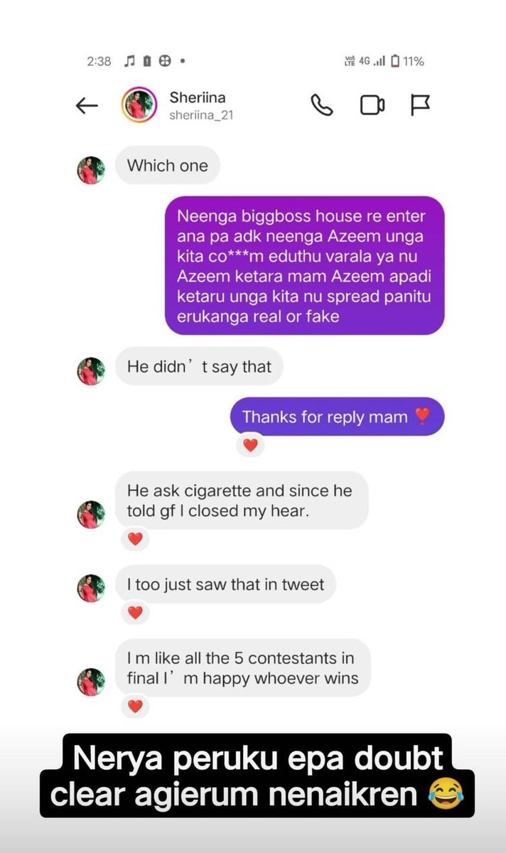 I_i_ilavarisirk's tweet photo. Hope it clears everyone doubt about #Azeems words to Sherina ...

#BiggBossTamil6 https://t.co/uJQZ8Uq0Vb