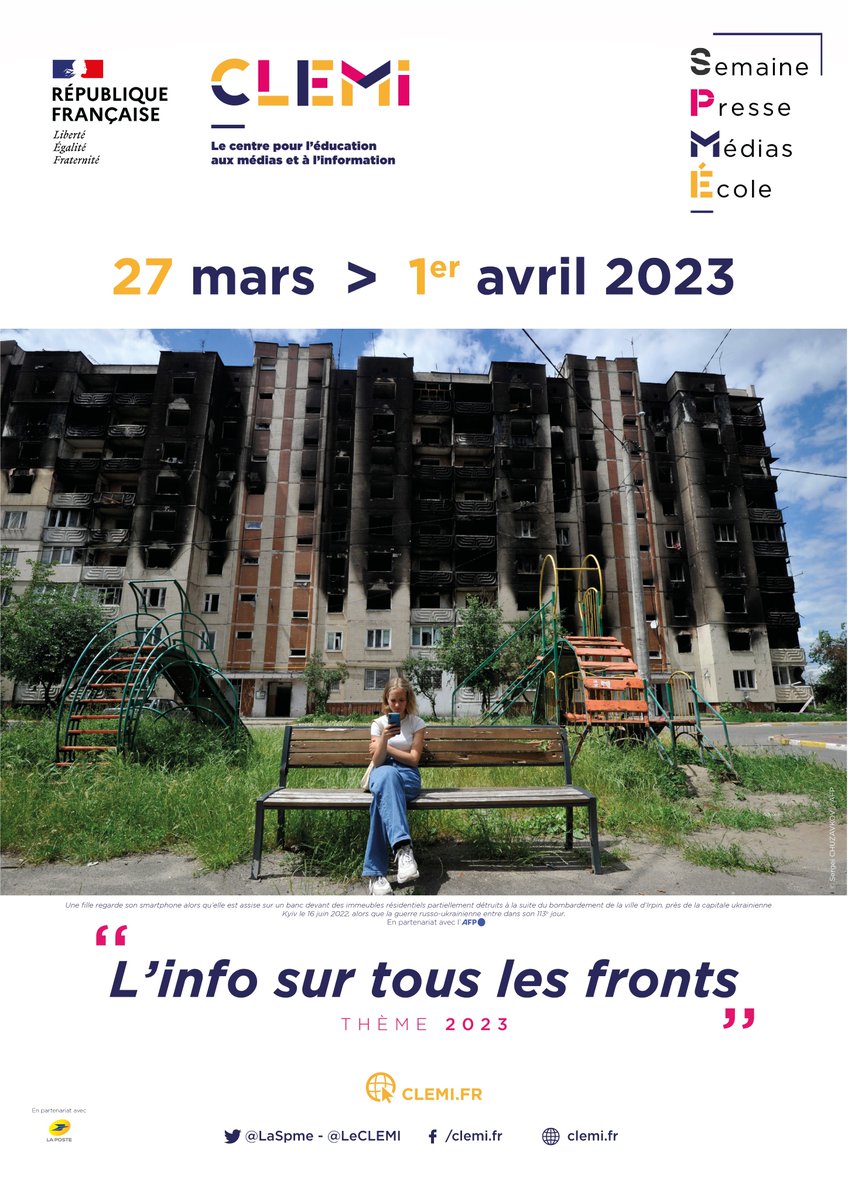 MaudMoussy's tweet image. Analyser la photo de l’affiche #SPME2023, voilà une entrée simple et efficace pour faire de l’EMI. L&apos;objectif est de poser les bases de la lecture d’image et d’aborder un événement majeur de l’actualité, la guerre en Ukraine. #Thread #EducMédiasInfo ⤵️