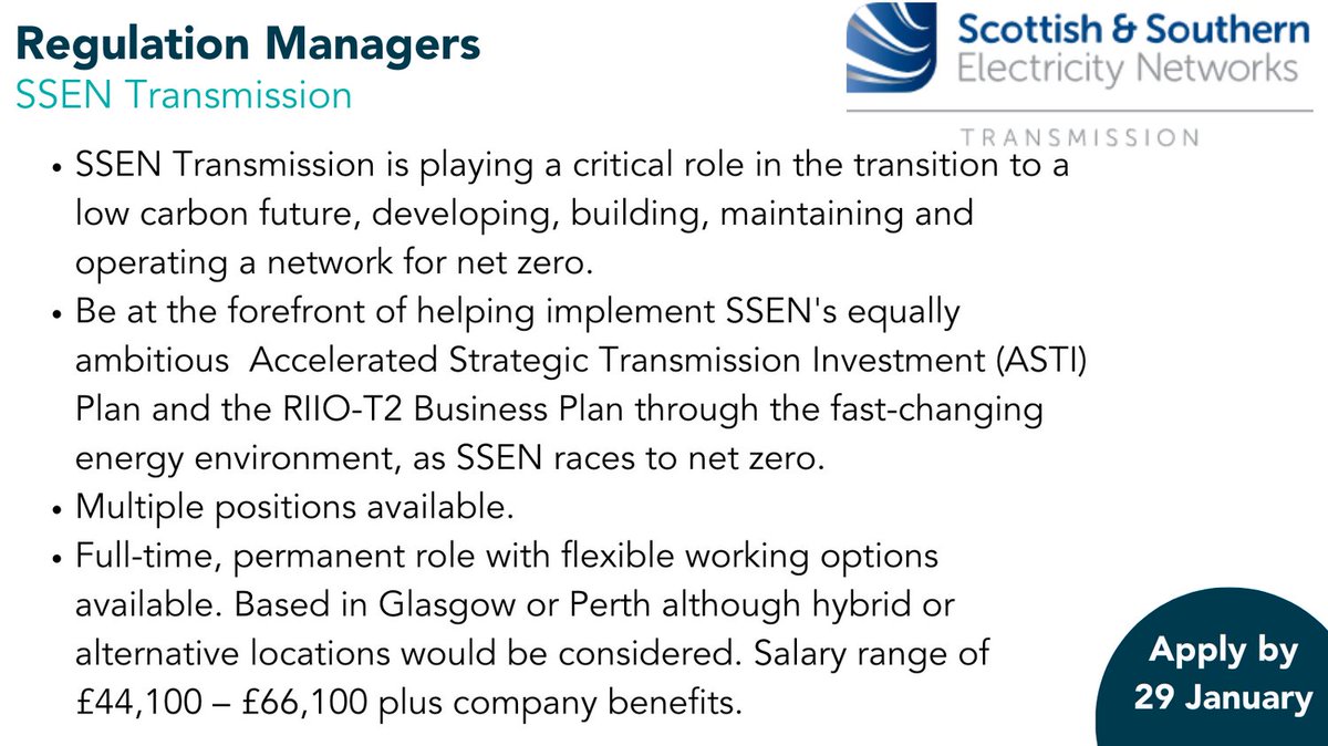 EquateScotland's tweet photo. Fantastic opportunities @SSETransmission for regulation managers.
Find out more and apply here:
https://t.co/7wKmHGYznJ
#energyjobs #netzerojobs https://t.co/fd7haPGcex