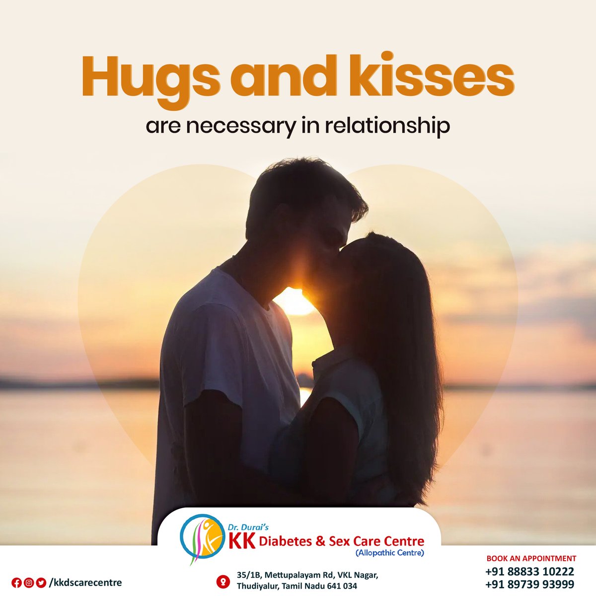 kkdscarecentre's tweet photo. Hugs and kisses help you bond with your partner. Acts of intimacy releases the chemical oxytocin which increases affection and attachment. 

#sexologist #sexology #sexualhealth #sexualproblems  #health #sextips #relationships #sexlife #menshealth  #kkds #drdurai #doctor https://t.co/hHd5mAmc9M