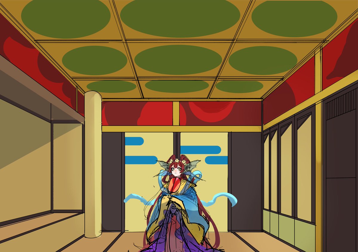 1girl brown hair indoors japanese clothes kimono long hair long sleeves  illustration images