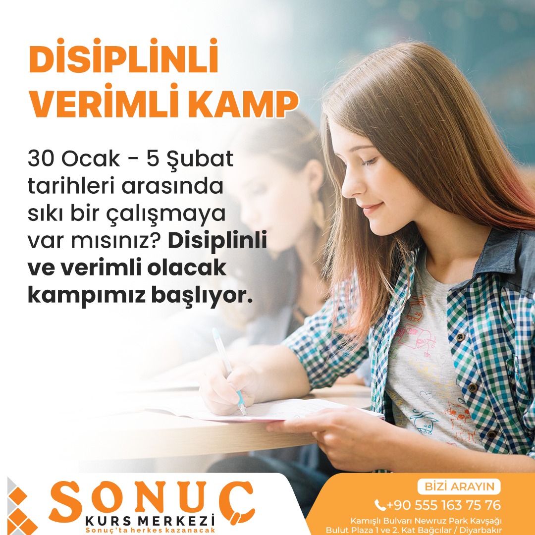 Disiplinli ve Verimli Olacak Kampımız Başlıyor...
#diyarbakır #kursmerkezi #diyarbakırkurs #LGS #ayt #tyt #2022sınav #başarı #eğitim #sonuçkursmerkezi #matematiksınıfları #matematiksınıfı #matematik #mat1 #mat2 #geometri #denemesınavı #doğruseçim #yks2022 #YKS2023 #LGS2023