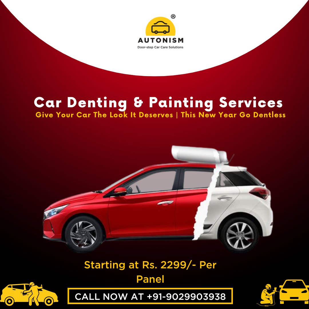 Car Denting &amp; Painting Services give your car the look it deserves.
This New Year goes Dentless complimentary pickup &amp; Drop off services.
.
.
.
.
#doorstepcarservicing #autonism #carservicingmadesmart #weekend #weekendstyle #weekender #weekendadventures #weekendplans