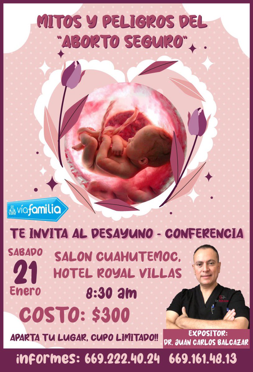 Atención amigos de Mazatlan!! 
No te puedes perder este gran evento! 

El <a href="/docbalcazar/">Juan Carlos Balcázar</a> estará impartiendo la conferencia: “Mitos y peligros del aborto seguro”