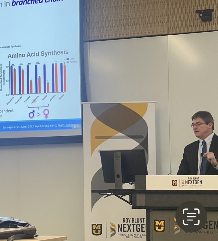 Incredible presentation today on metabolic/molecular differences in cancers differentially regulated depending on biological sex of cells, &amp;/or organism at NextGen/U of Missouri Ellis Fischel Cancer Center Cancer Science Seminar by Wash U’s Joseph Ippolito