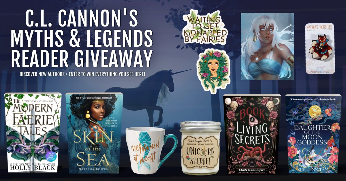 🐍Are you ready for your favorite #myths &amp; #legends to come to life? 🐍
🏹 Enter: bit.ly/mythsnlegendz 🏹
🧜‍♂️ #Win print copies of #TheModernFaerieTales, #SkinOfTheSea, #TheBookOfLivingSecrets, &amp; #DaughterOfTheMoonGoddess, + all the goodies below!🧜‍♂️