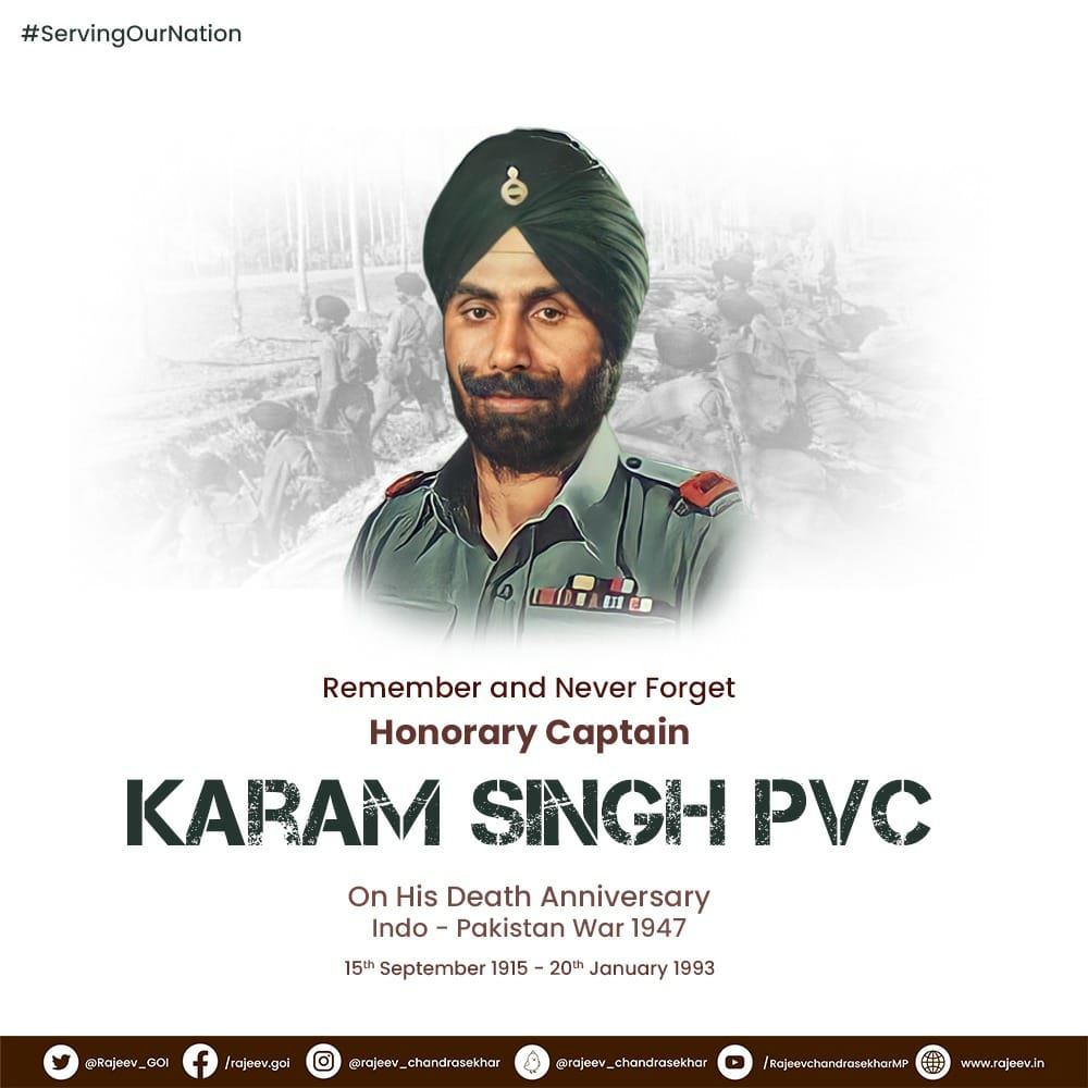 Remembering the Brave soldier of Indian Army, Honorary Captain Karam Singh #ParamVirChakra , the only Indian to receive the highest gallantry award from both Indian and British Armies.
#NeverForgetNeverForgive 
#ServingOurNation
Jai Hind 🇮🇳 @Gen_VKSingh
