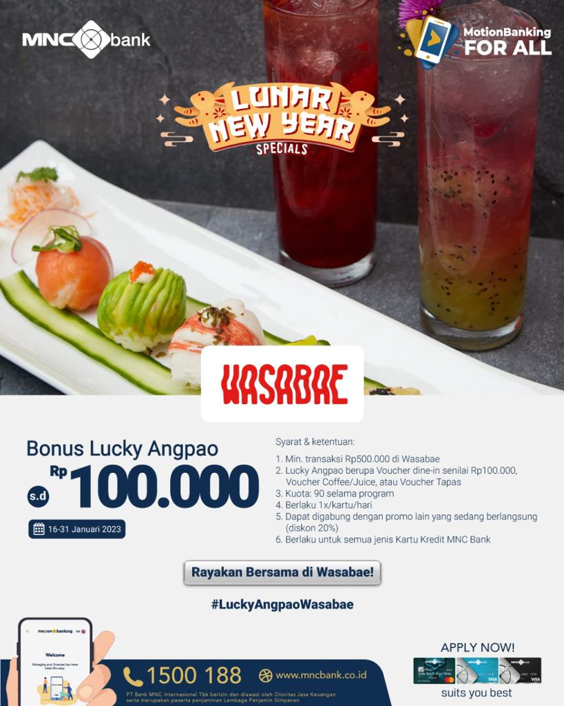 officialinews_'s tweet photo. HOKI DAPAT ANGPAO!

Makan nikmat di Wasabae dan dapatkan BONUS Lucky Angpao hingga Rp100ribu dengan Kartu Kredit MNC Bank sesuai ketentuan.

Yuk ah!

☎️ 1500188 | https://t.co/8rgTdEtQkL

#MNCBank #trulyyou #LuckyAngpao #wasabae https://t.co/7gC33n0a9z