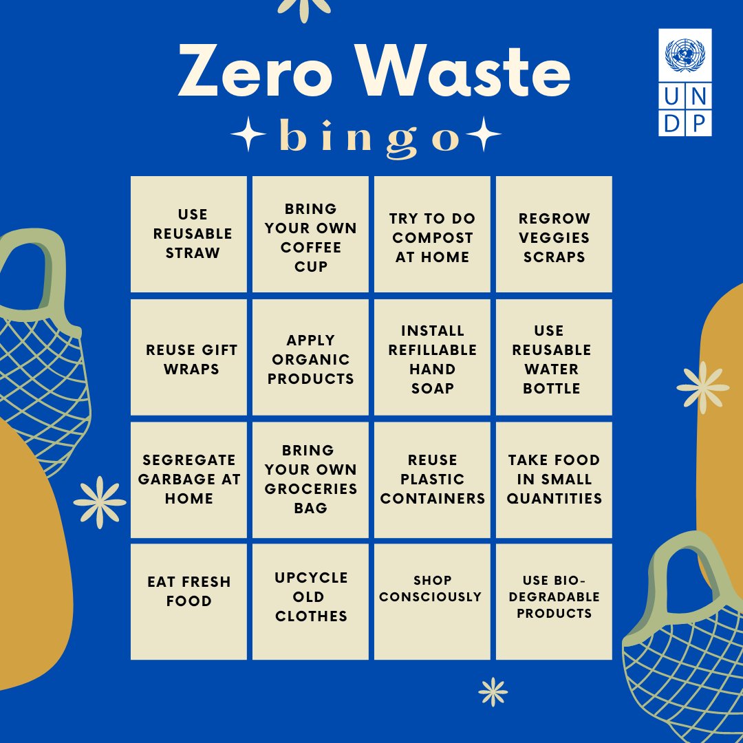 UNDP_India's tweet photo. Wondering what can you do to make the 🌏 greener?

We made a zero-waste #bingo for you!

Tell us your score in the comments 👇.

#ClimateAction #Bingo https://t.co/qzX4HVS2qs