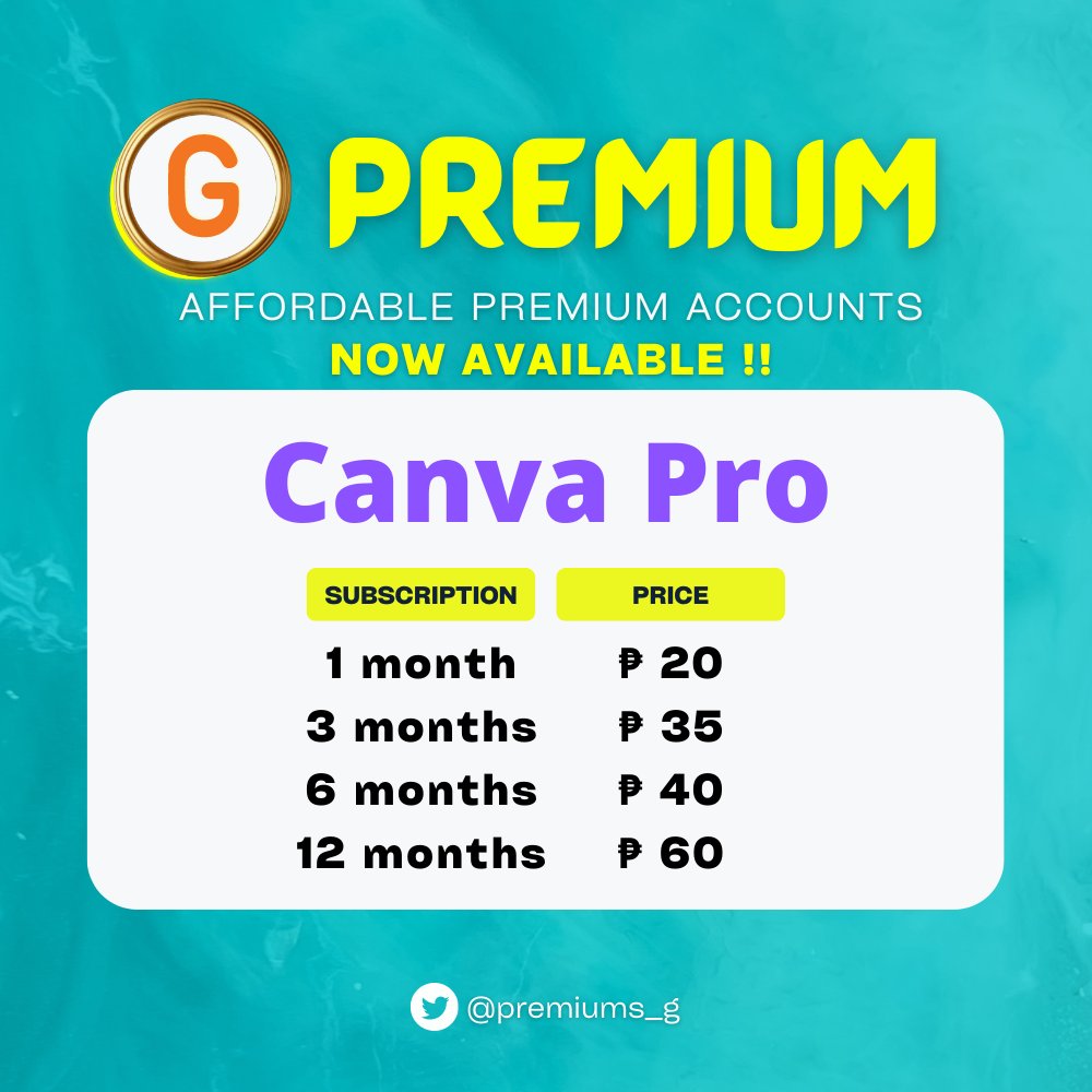 🟡PICSART GOLD PREMIUM
↳ straight subscription

🟣CANVA PRO PREMIUM
↳ +15 for own domain/account

🤑MOP: GCash
📩 DM for availability

tags: canva pro premium ph, picsart art gold, affordable premium account, student reseller, kindly retweet, lfb, wtb